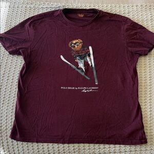 Ralph Lauren Burgundy Skiing Bear Tee